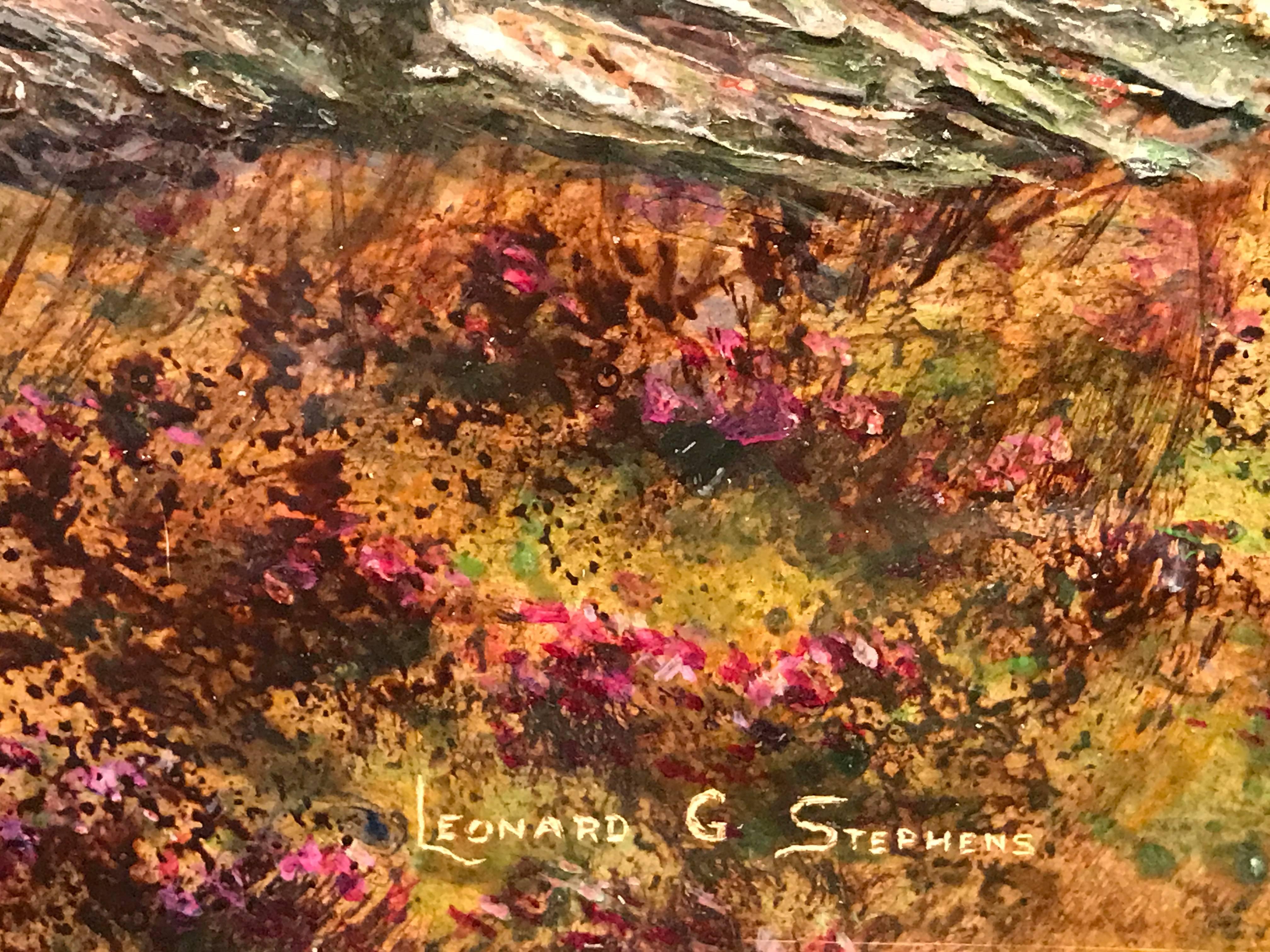 Red Deer in Scottish Highland Landscape Signed Original Oil Painting - Brown Animal Painting by Leonard G. Stephens