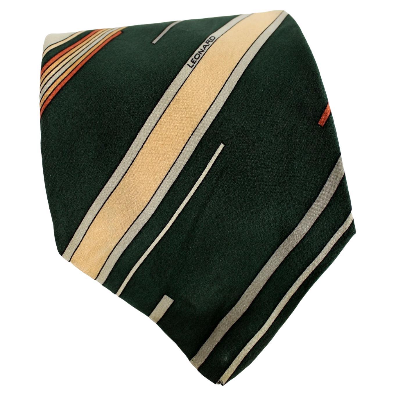 Leonard Cravate vintage à rayures en soie verte et beige