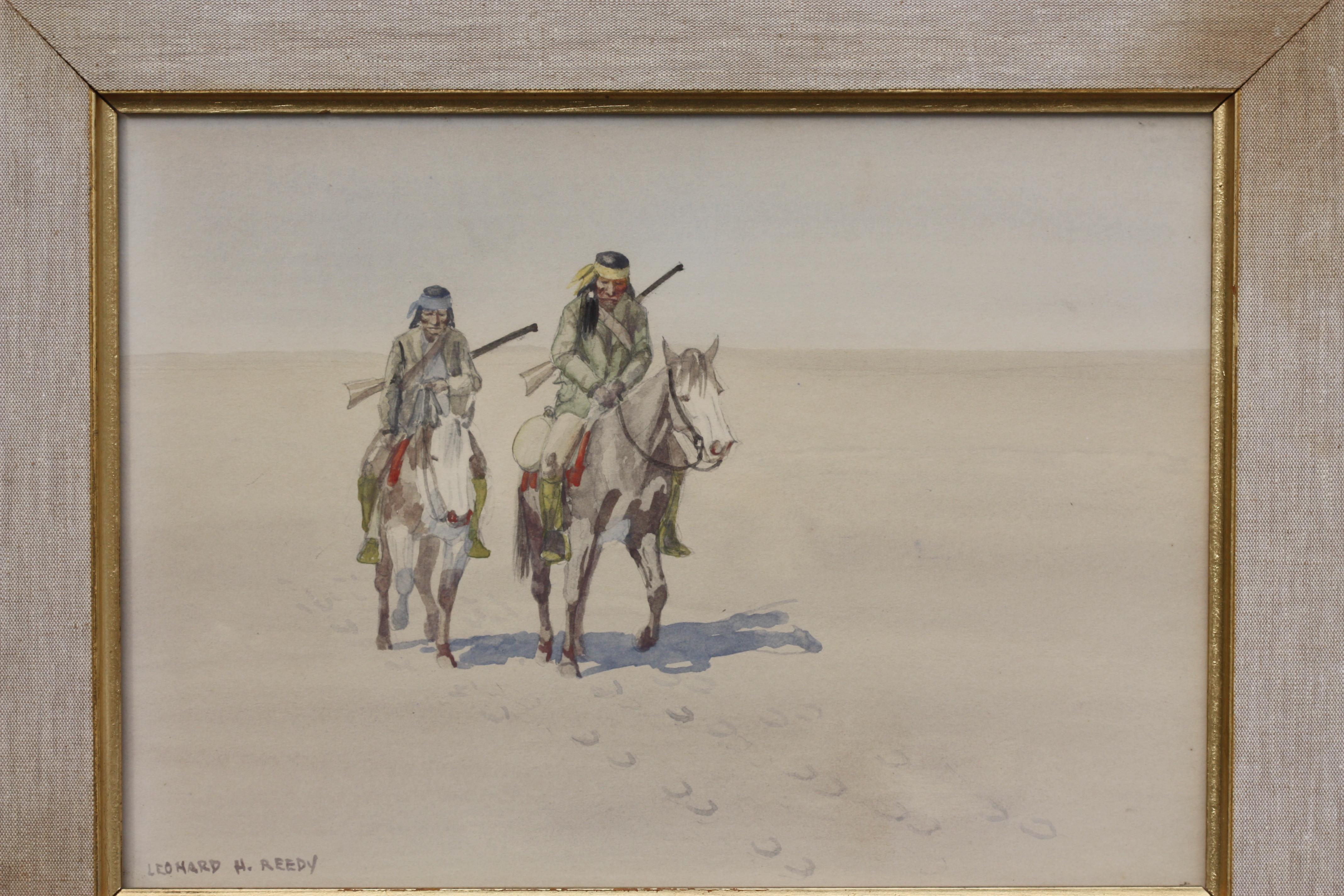 20th Century Leonard Howard Reedy Following Pony Tracks Drawing-Watercolor For Sale