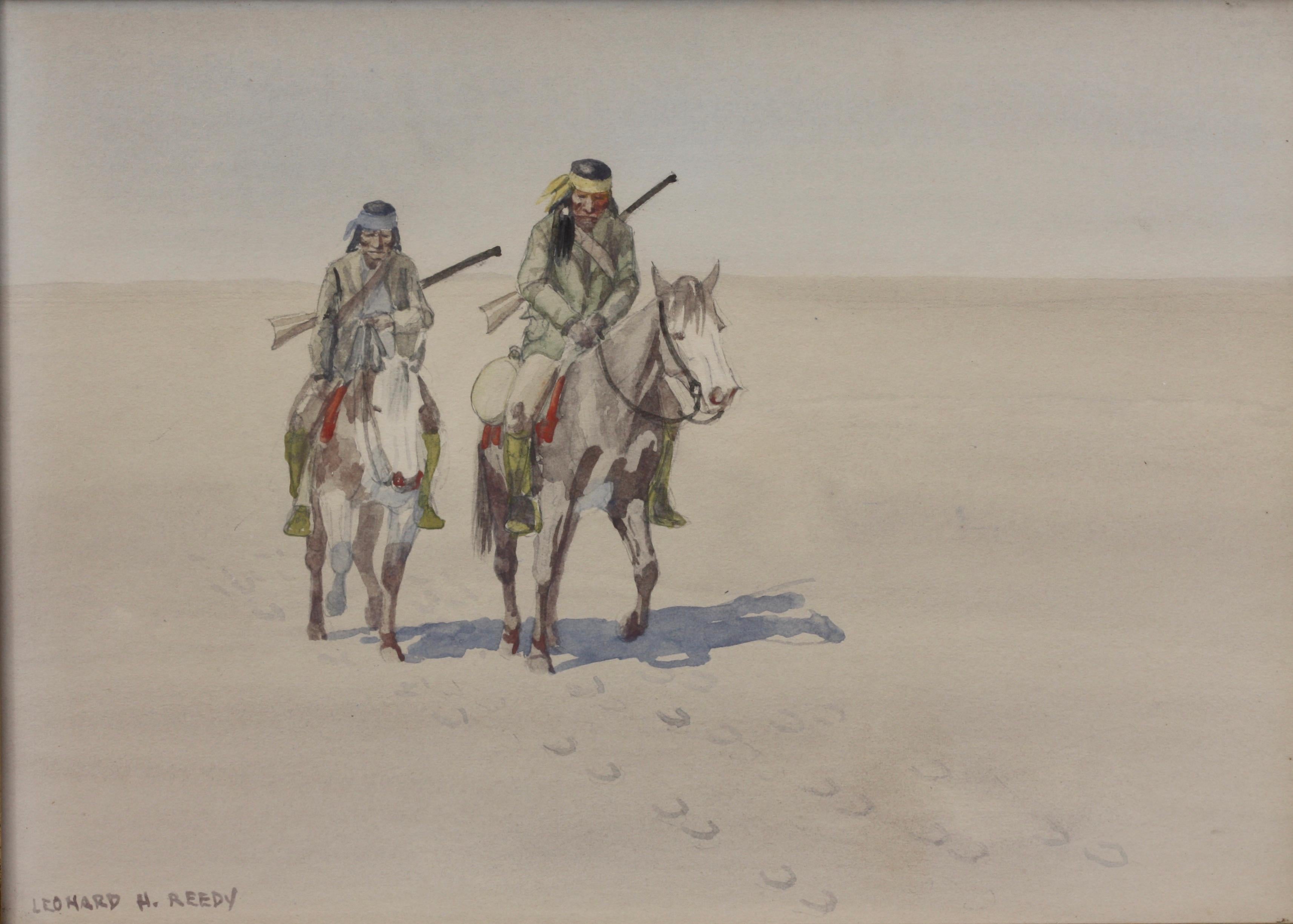 Leonard Howard Reedy Following Pony Tracks Drawing-Watercolor For Sale 2