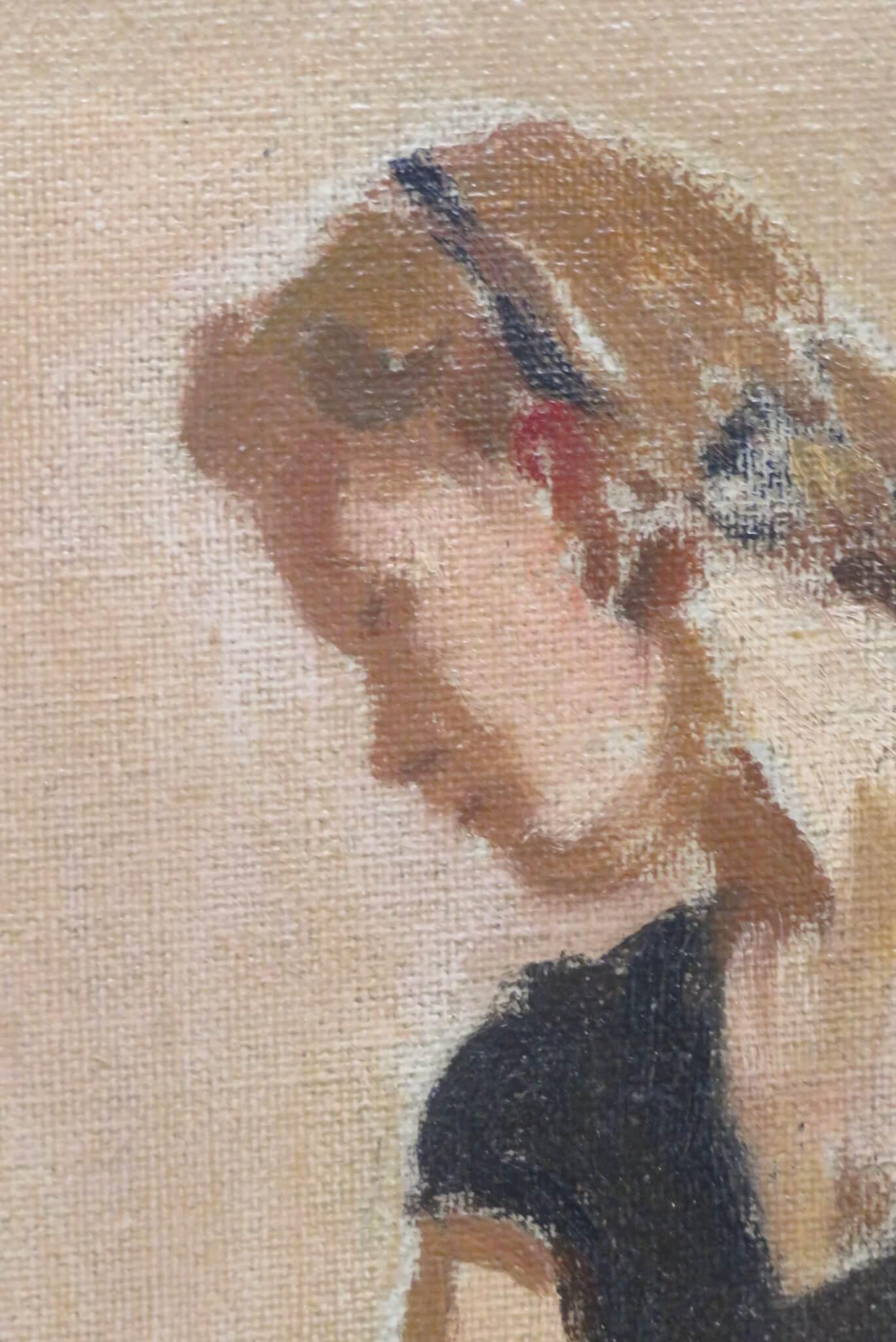 St Ives School c.C.1950 peinture à l'huile Portrait d'une jeune fille dansant les ballerines - Gris Figurative Painting par Leonard John Fuller