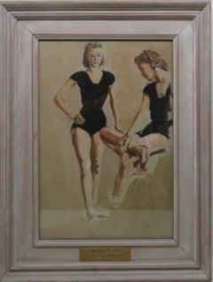 St Ives School c.1950 oil painting Portrait Of Young Girl Ballerinas Dancing