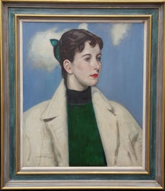 The Green Sweater - St Ives School 1950's female portrait oil painting