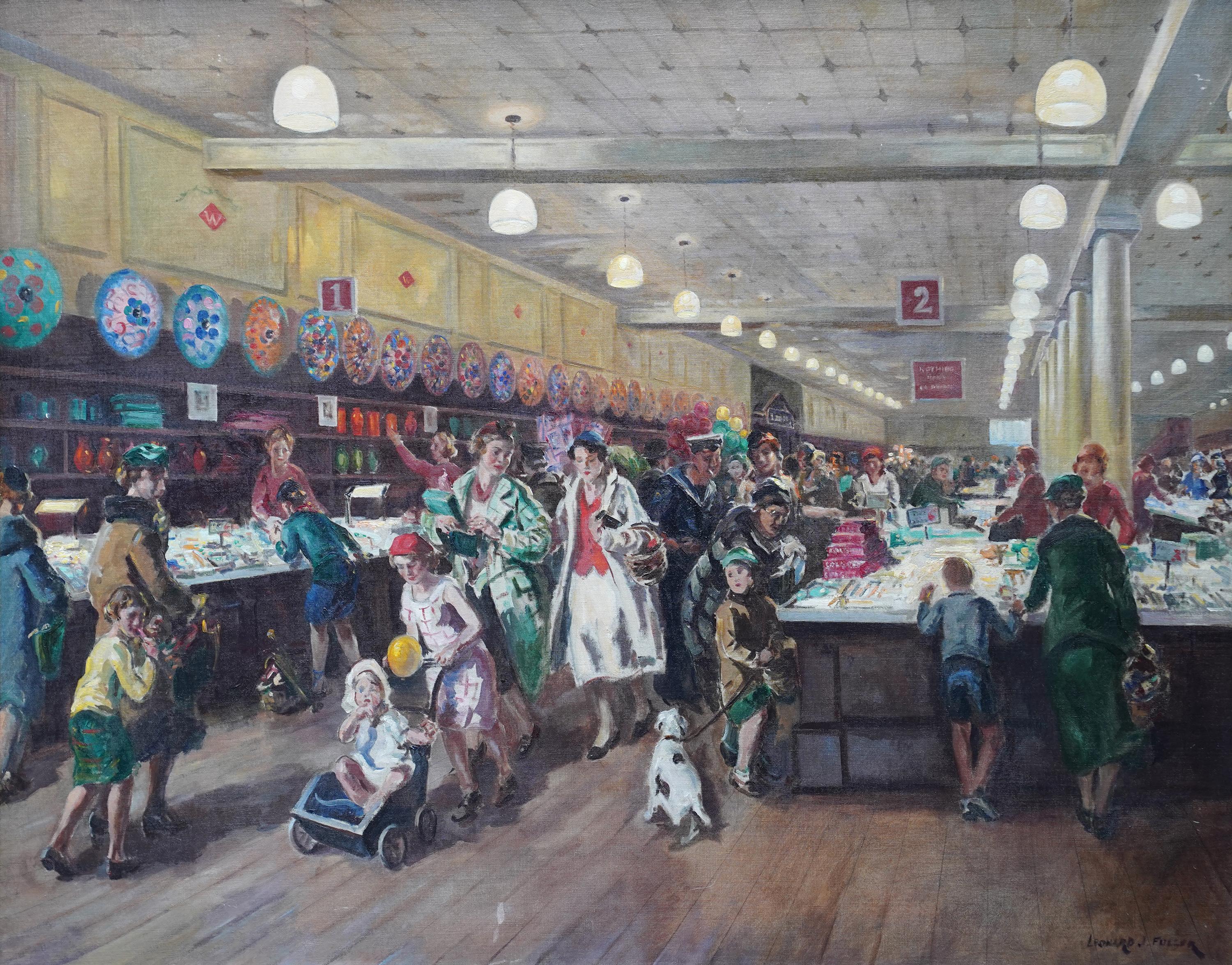 Woolworths, Sutton, London - British figurative shop interior art oil painting For Sale 11