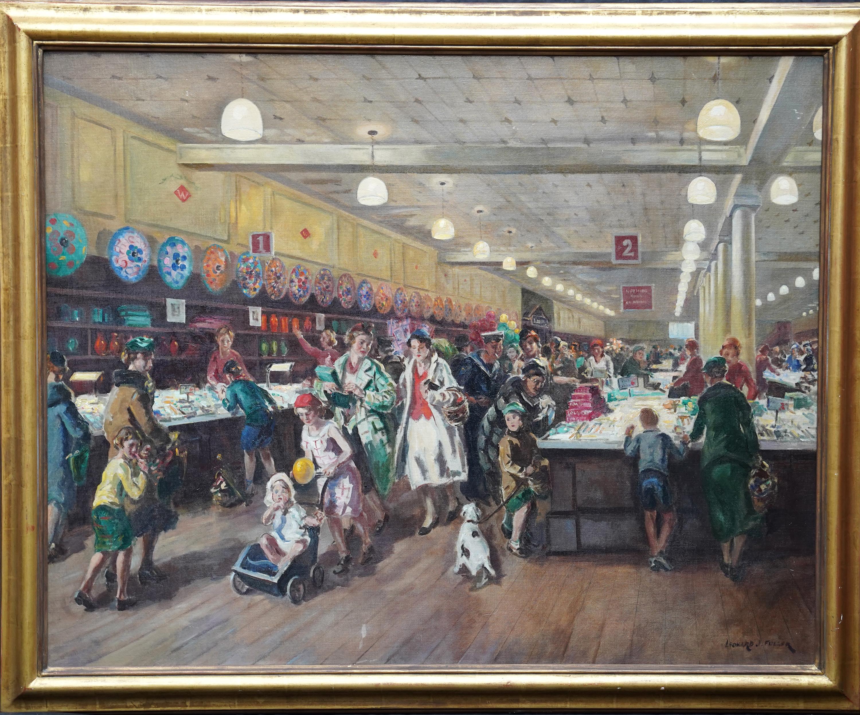 Woolworths, Sutton, London - British figurative shop interior art oil painting For Sale 12