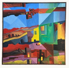 Buntes quadratisches abstraktes Gemälde von Leonard Lee Rowles