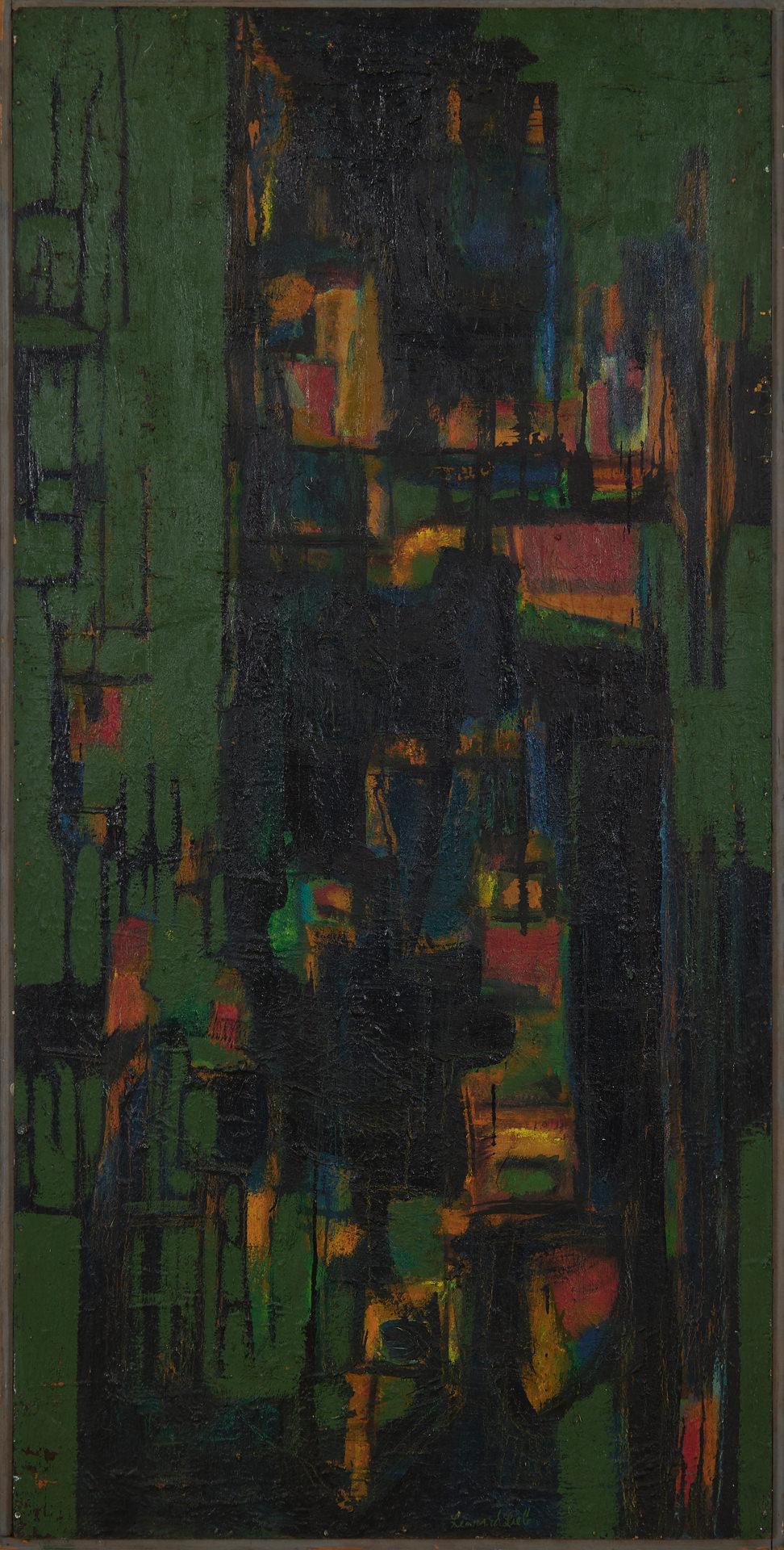 Großes abstraktes geometrisches Gemälde aus der Mitte des Jahrhunderts in Grün und Schwarz – Painting von Leonard Lieb