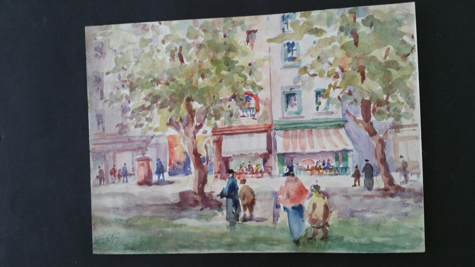 Belgium. An Afternoon in Antwerp
by Leonard Machin Rowe (1880-1968)
signed front lower left corner, inscribed and signed to the back
watercolour painting on artist's paper, unframed

sheet 9.75 x 13.75 inches

Bright painting by Leon. Rowe,