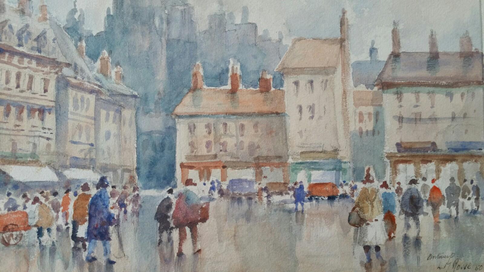 Metà del XX secolo, Belgio, Anversa.  pittura - Painting Impressionismo di Leonard Machin Rowe