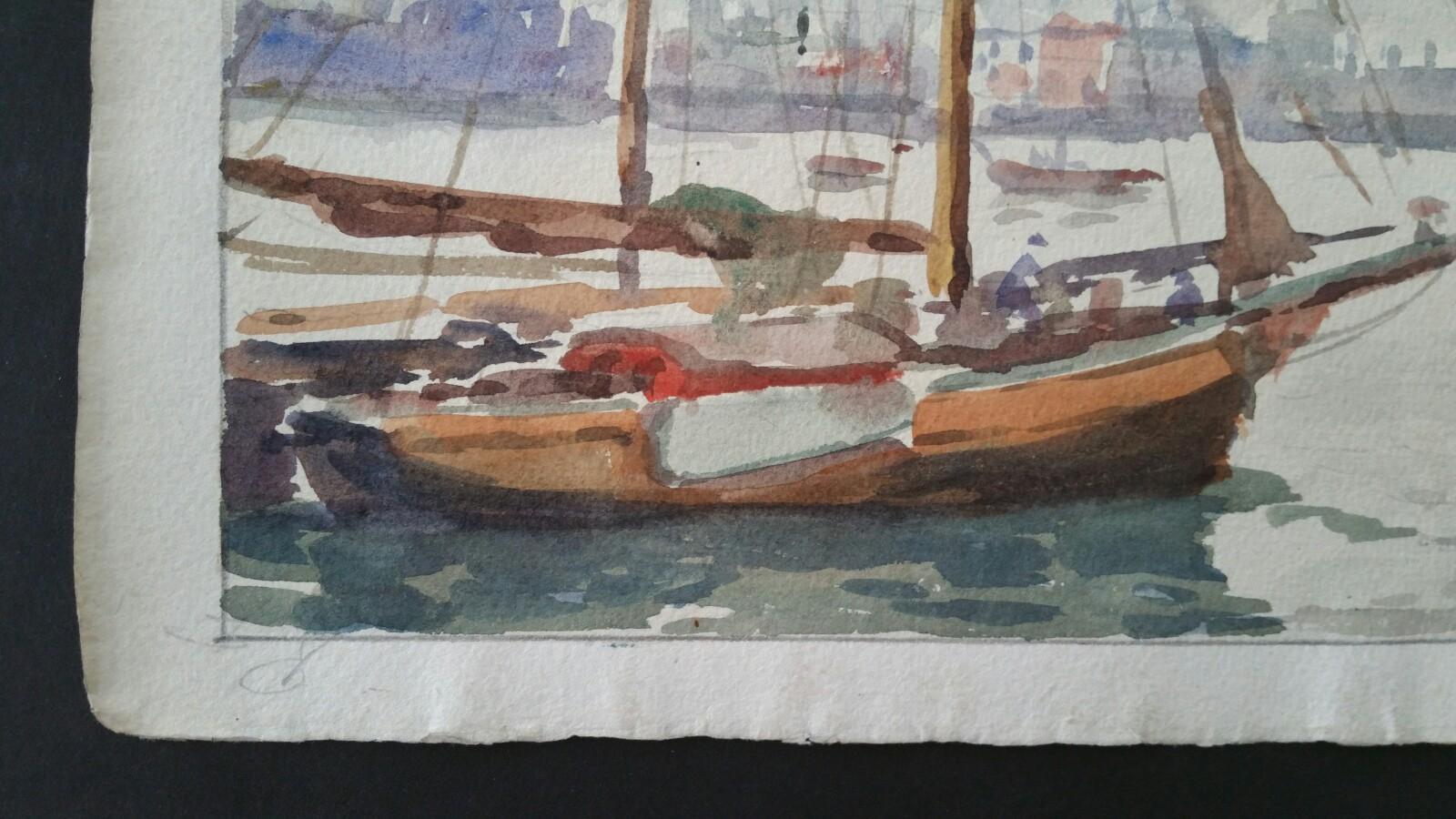 Mid 20th Century, Belgique, Anvers, de la Schelde - Gris Landscape Art par Leonard Machin Rowe