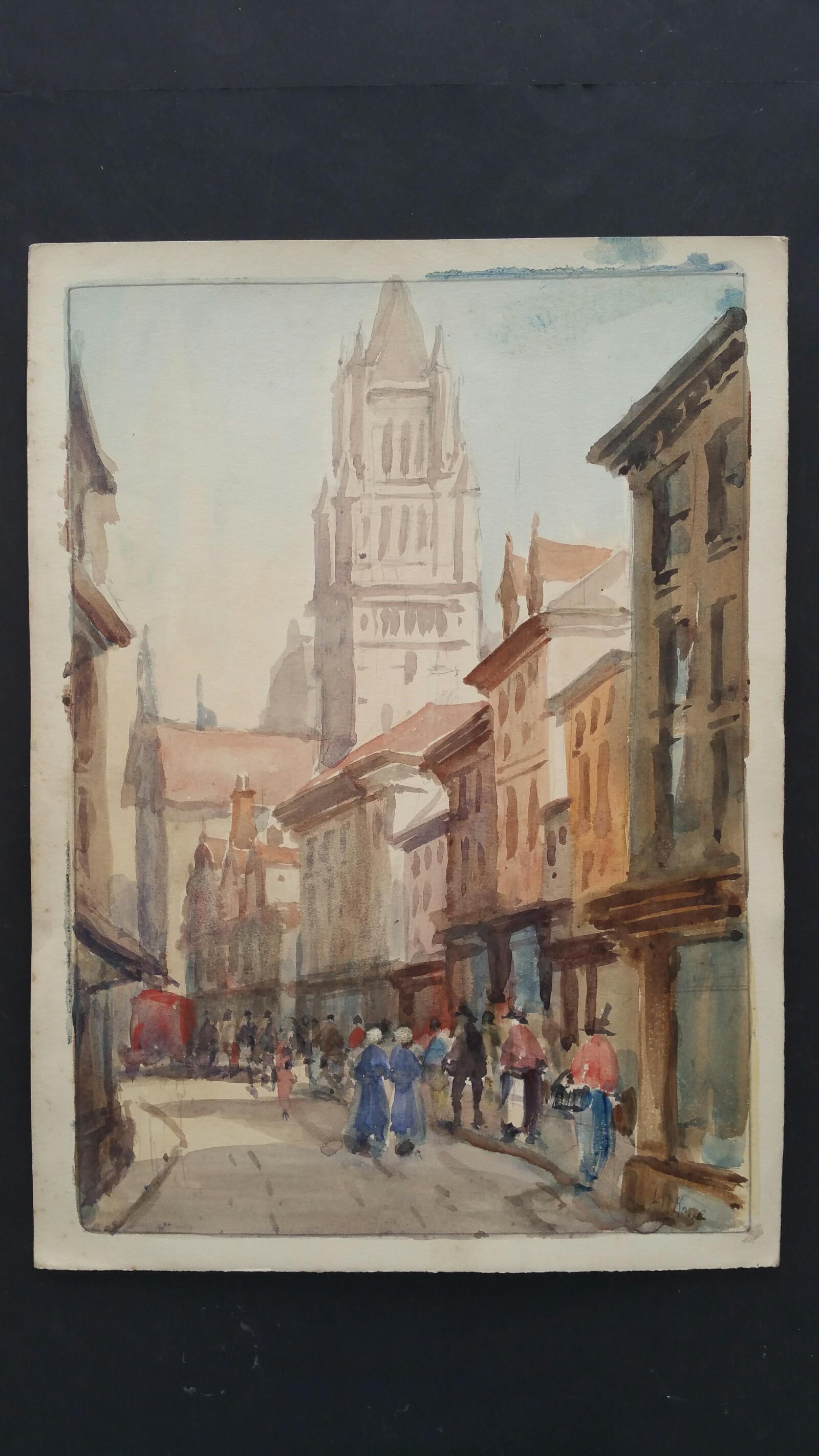 Mid 20th Century, Belgium. Bruges, St Saviours Cathedral - Painting by Leonard Machin Rowe