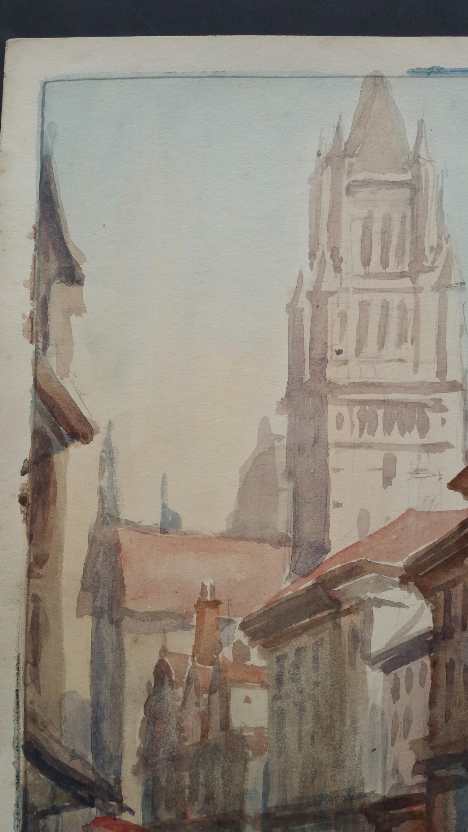 Mid 20th Century, Belgium. Bruges, St Saviours Cathedral - Brown Landscape Painting by Leonard Machin Rowe