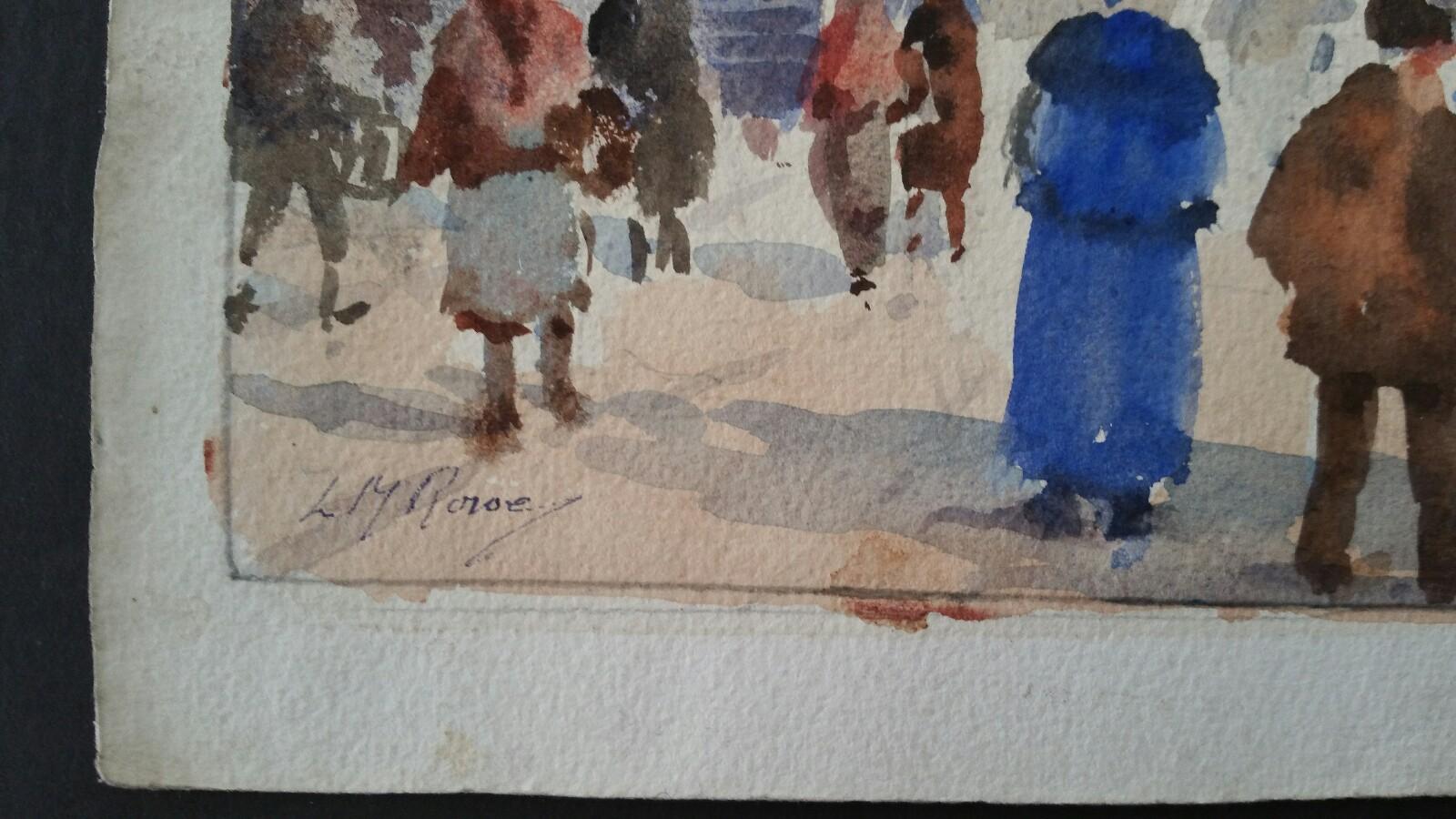 Mid 20th Century, Belgique, Bruges, La Place du Marché - Impressionnisme Art par Leonard Machin Rowe