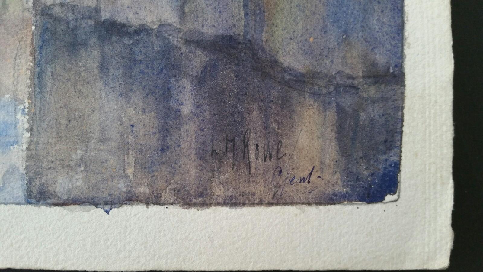 Metà del XX secolo, Gand, Belgio Chateau des Comtes da Hoofdbrug - Landscape Art Grigio di Leonard Machin Rowe