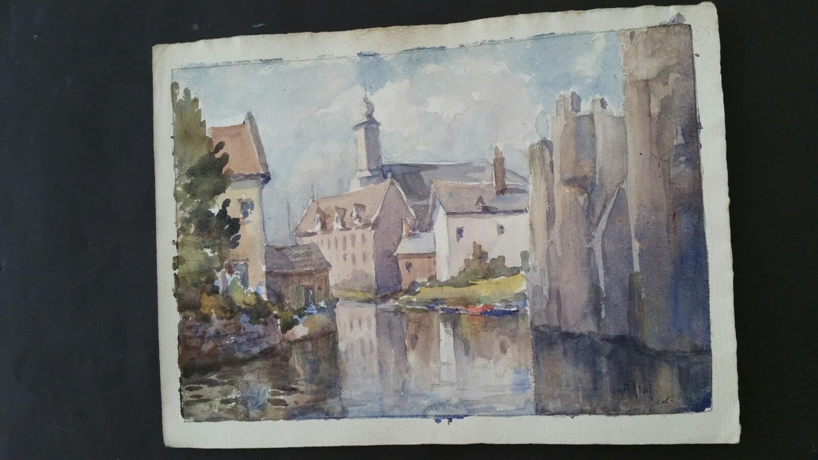 Mid 20th Century, Ghent, Belgium Chateau des Comtes from Hoofdbrug For Sale 2