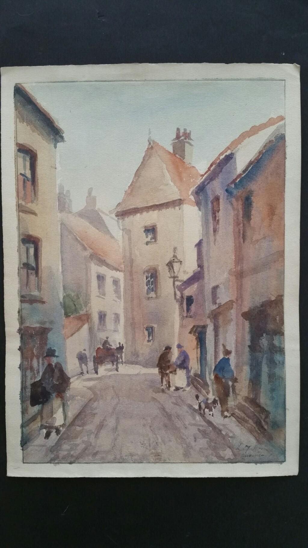 Mid 20th Century, Luxembourg, Old Streets Scene  - Painting by Leonard Machin Rowe