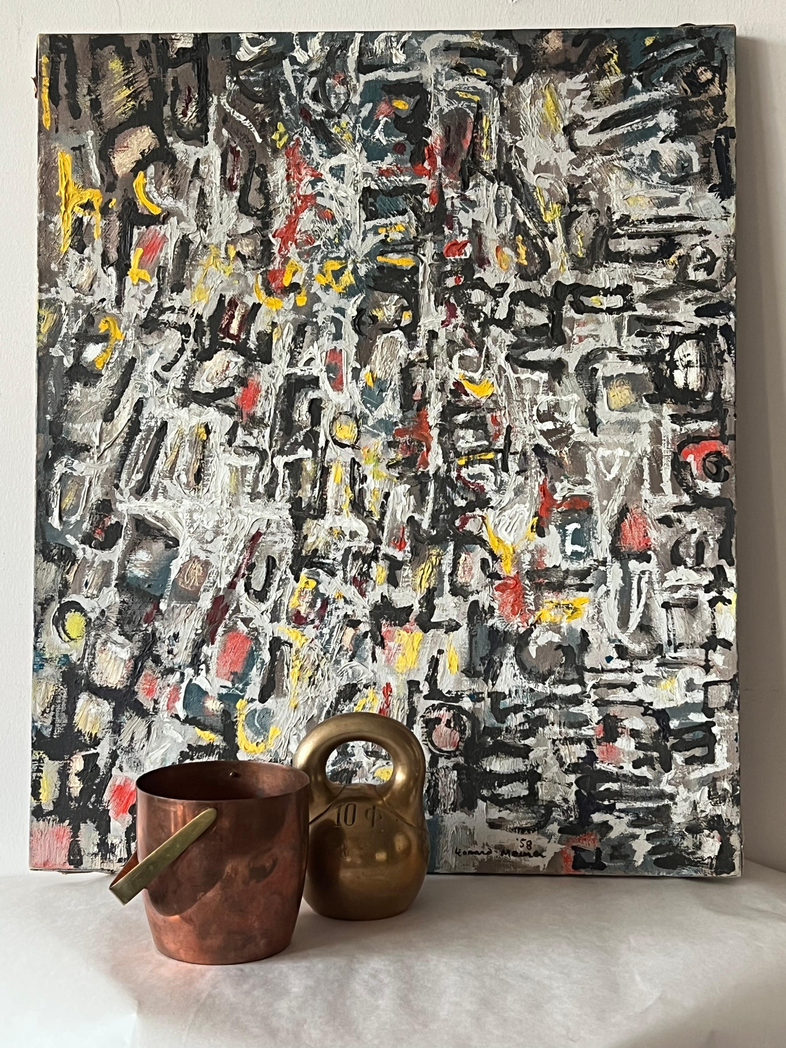 Mid-Century Modern Leonard Maurer Painting Abstract Expressionist, 1958 For Sale