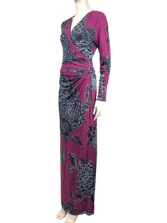 Leonard maxi crepe silk dress burgundy floral print