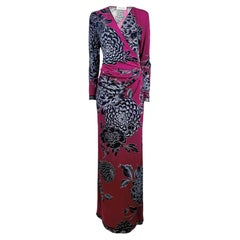 Leonard maxi crepe silk dress burgundy floral print