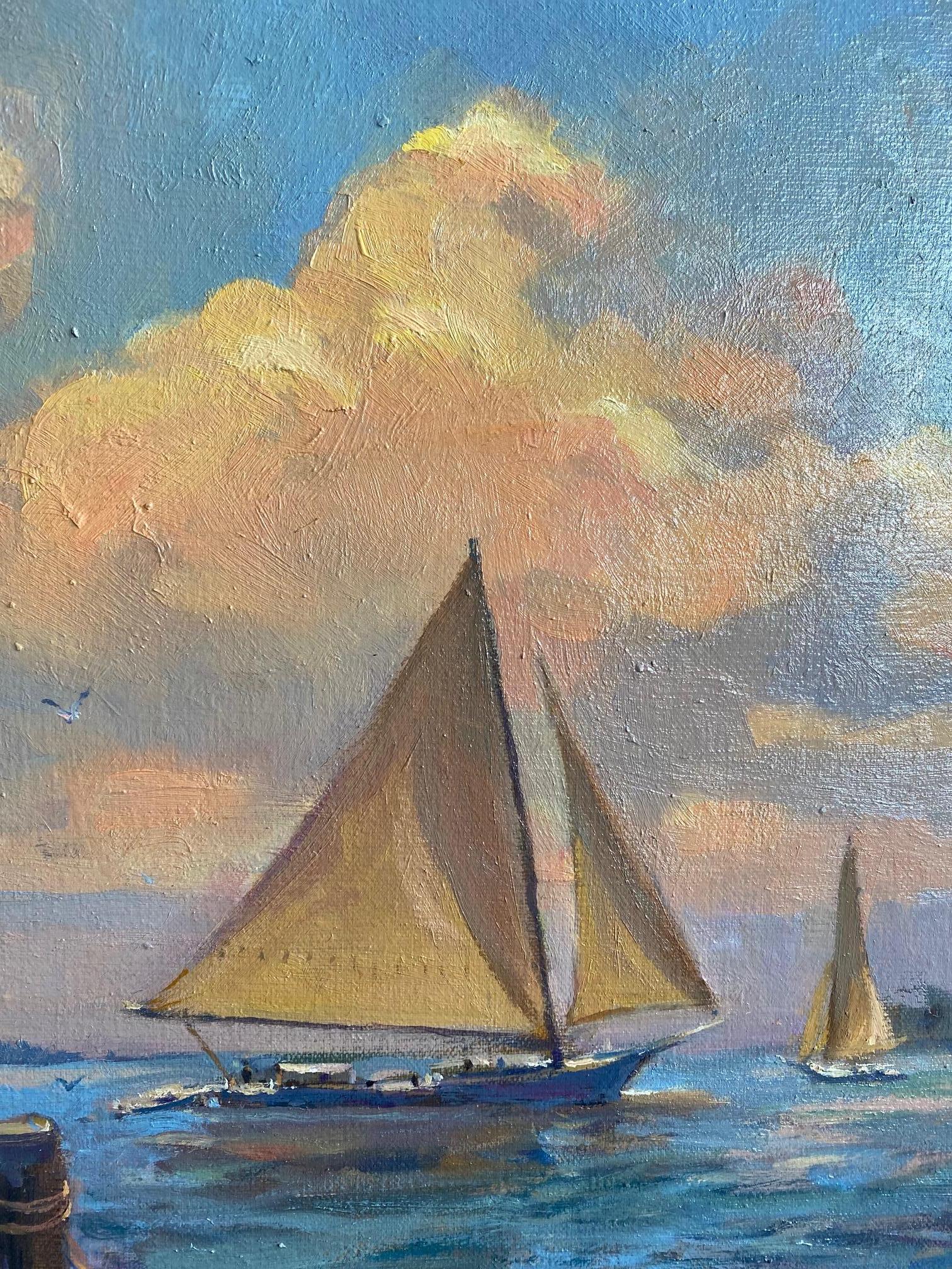 Afternoon Sail, original marine landscape - Impressionist Painting by Leonard Mizerek