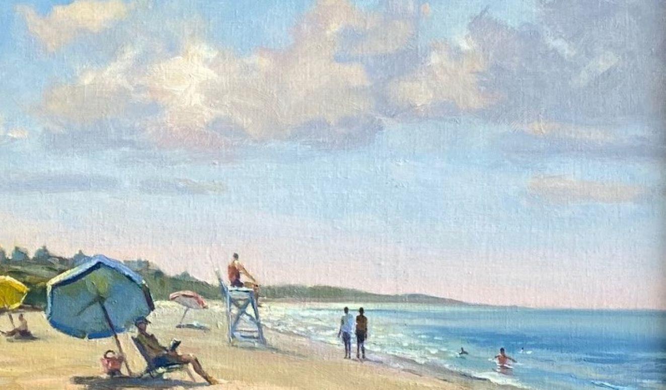 At the Beach, Nantucket, original 15x30 marine landscape - Impressionist Painting by Leonard Mizerek