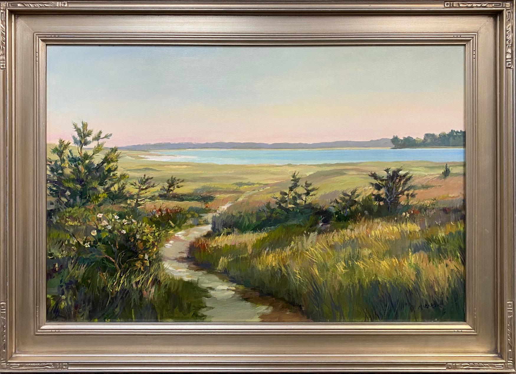Leonard Mizerek Landscape Painting - Beach Pathway, original 24x36 impressionist marine landscape
