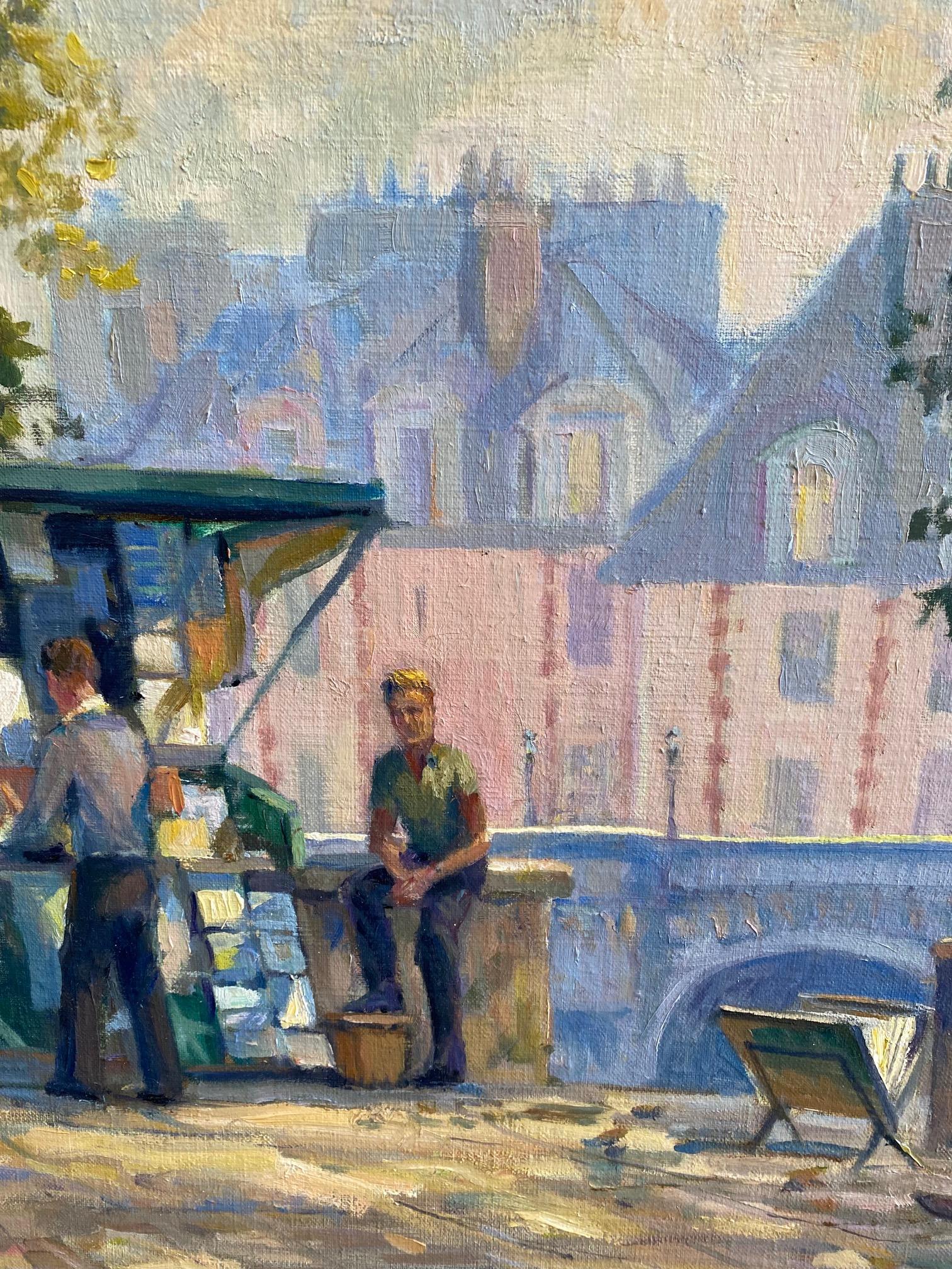 Book Stalls Near Pont Neuf, original 20x30 French Impressionist city landscape For Sale 1