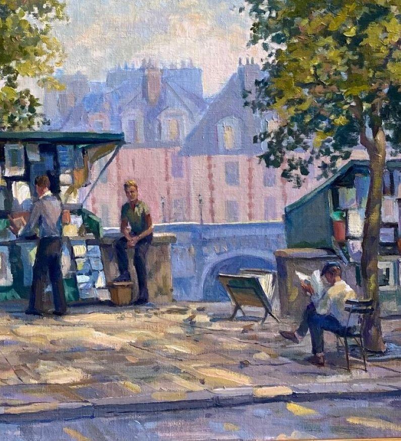 Stalls Near Pont Neuf, paysage de ville impressionniste français original 20x30 en vente 2