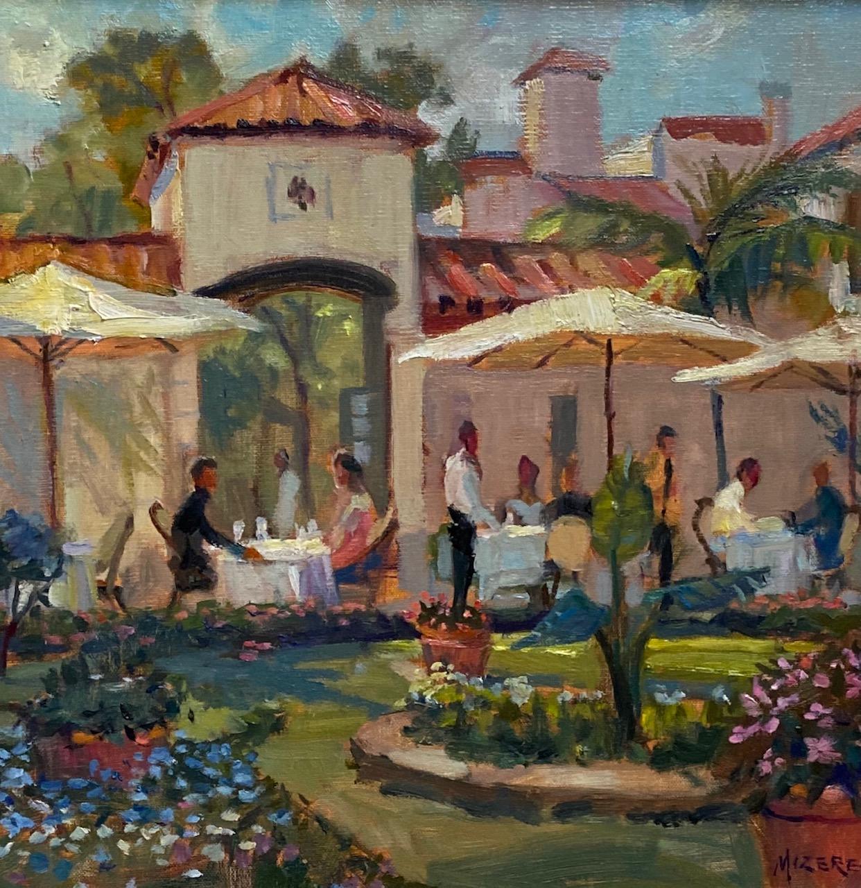Cafe Flora, Palm Beach, Florida impressionist landscape - Painting by Leonard Mizerek