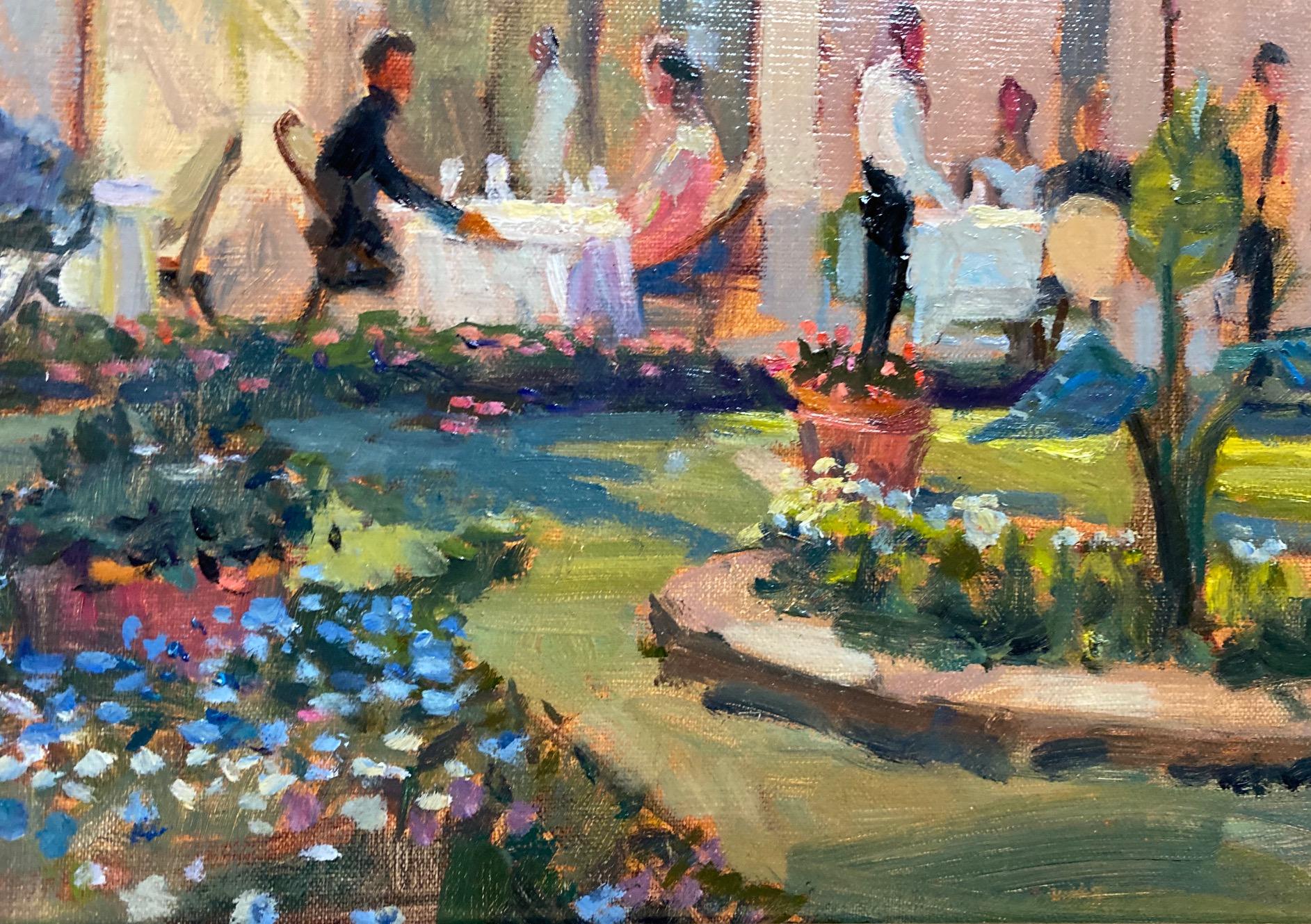 Cafe Flora, Palm Beach, Florida impressionist landscape - Impressionist Painting by Leonard Mizerek
