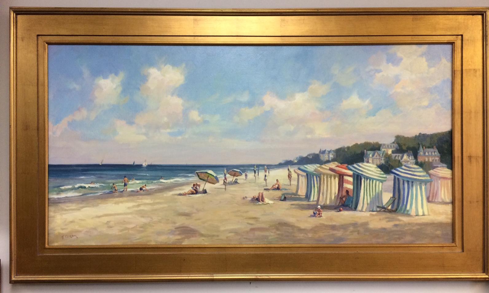 Leonard Mizerek Landscape Painting - French Seashore, original 24x48 French impressionist landscape