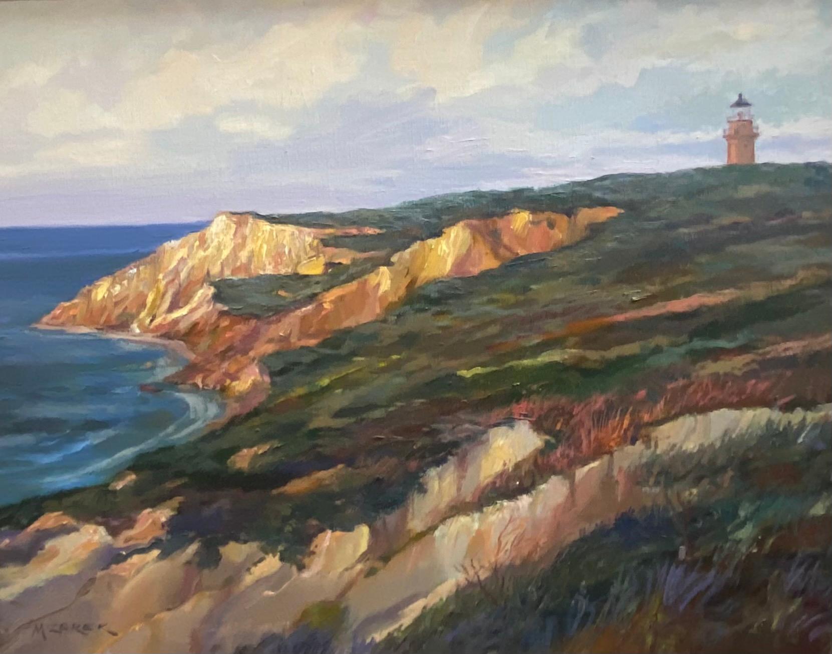 Gay Head Light, original Martha's Vineyard marine landscape - Painting by Leonard Mizerek