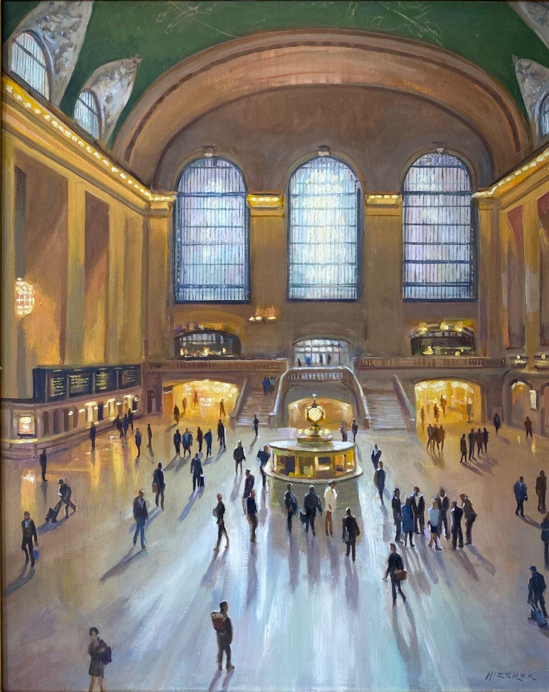 Grand Central Terminal, original 30x24 contemporary  impressionist NYC landscape - Painting by Leonard Mizerek