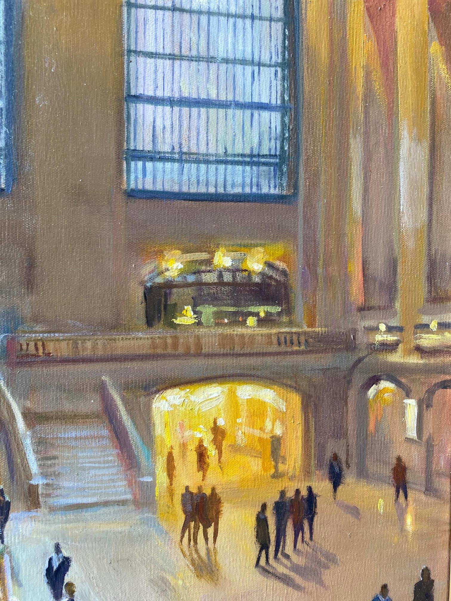 Grand Central Terminal, original 30x24 contemporary  impressionist NYC landscape - Brown Landscape Painting by Leonard Mizerek