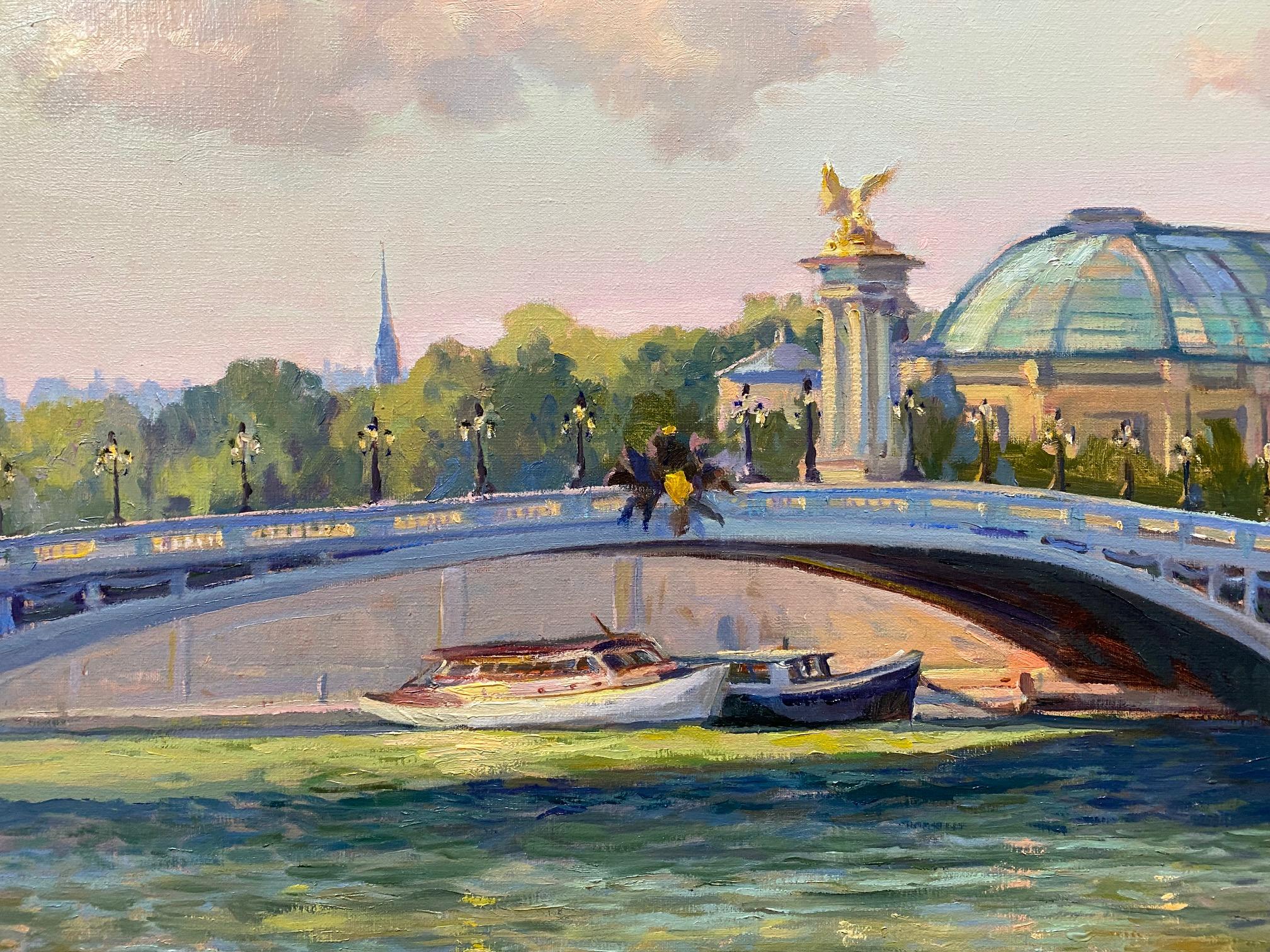 Grand Palais, Paris, 24 x 36 original French impressionist landscape - Impressionist Painting by Leonard Mizerek