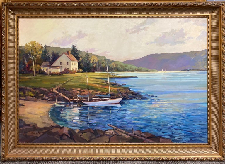 Leonard Mizerek - Hidden Cove, original 40x60 impressionist marine  landscape of New England For Sale at 1stDibs