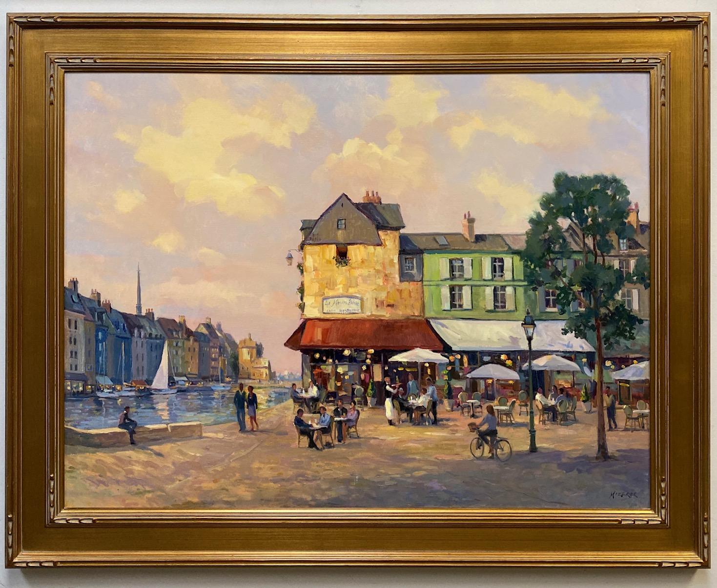 Leonard Mizerek Landscape Painting - Honfleur Cafe, original 30x40 French Impressionist marine landscape