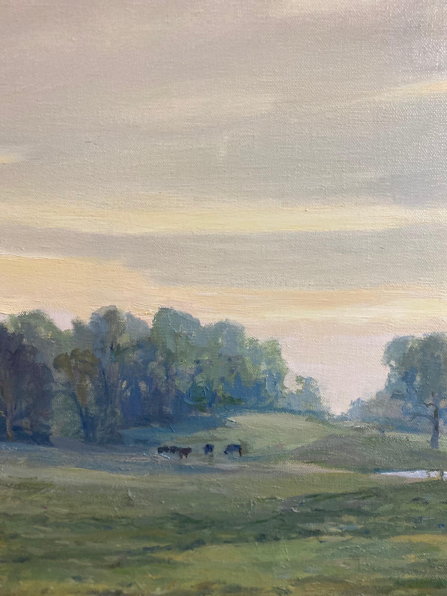Misty Morning, original 20x30 impressionist landscape - Impressionist Painting by Leonard Mizerek