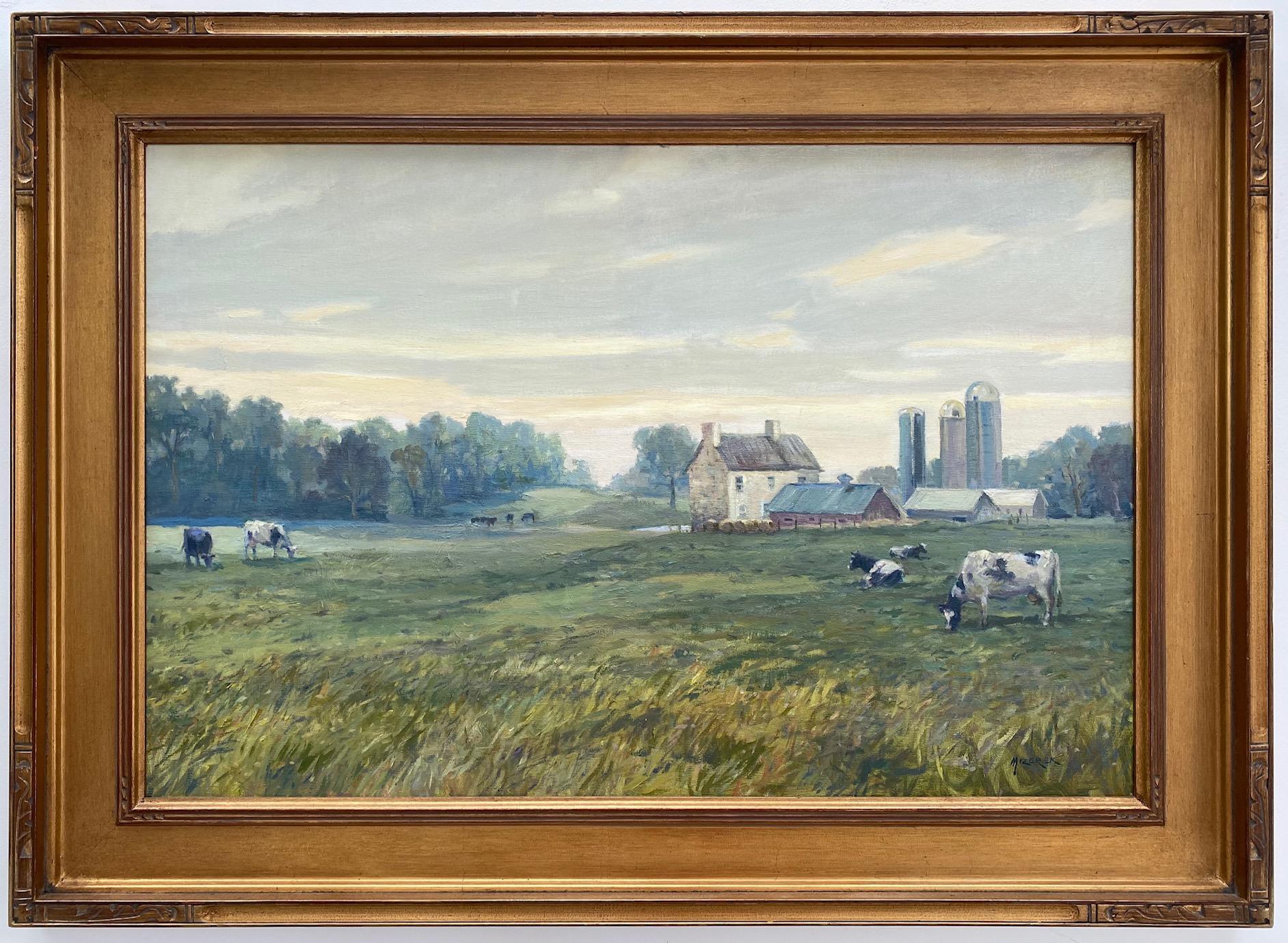 Leonard Mizerek Animal Painting - Misty Morning, original 20x30 impressionist landscape
