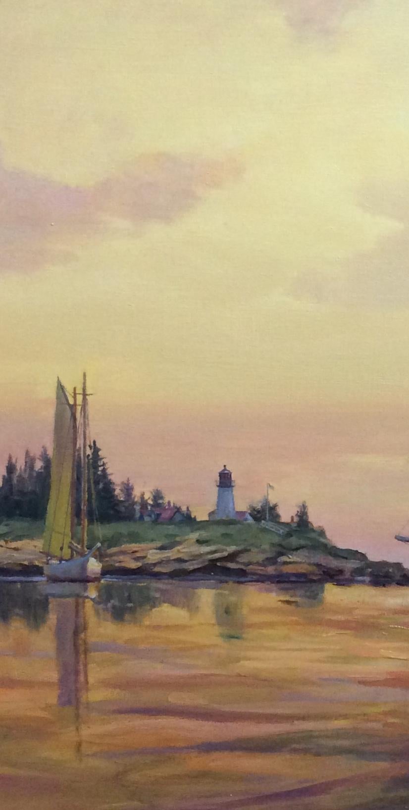 Nearing Burnt Island, original 24x30 impressionist marine landscape - Impressionist Painting by Leonard Mizerek