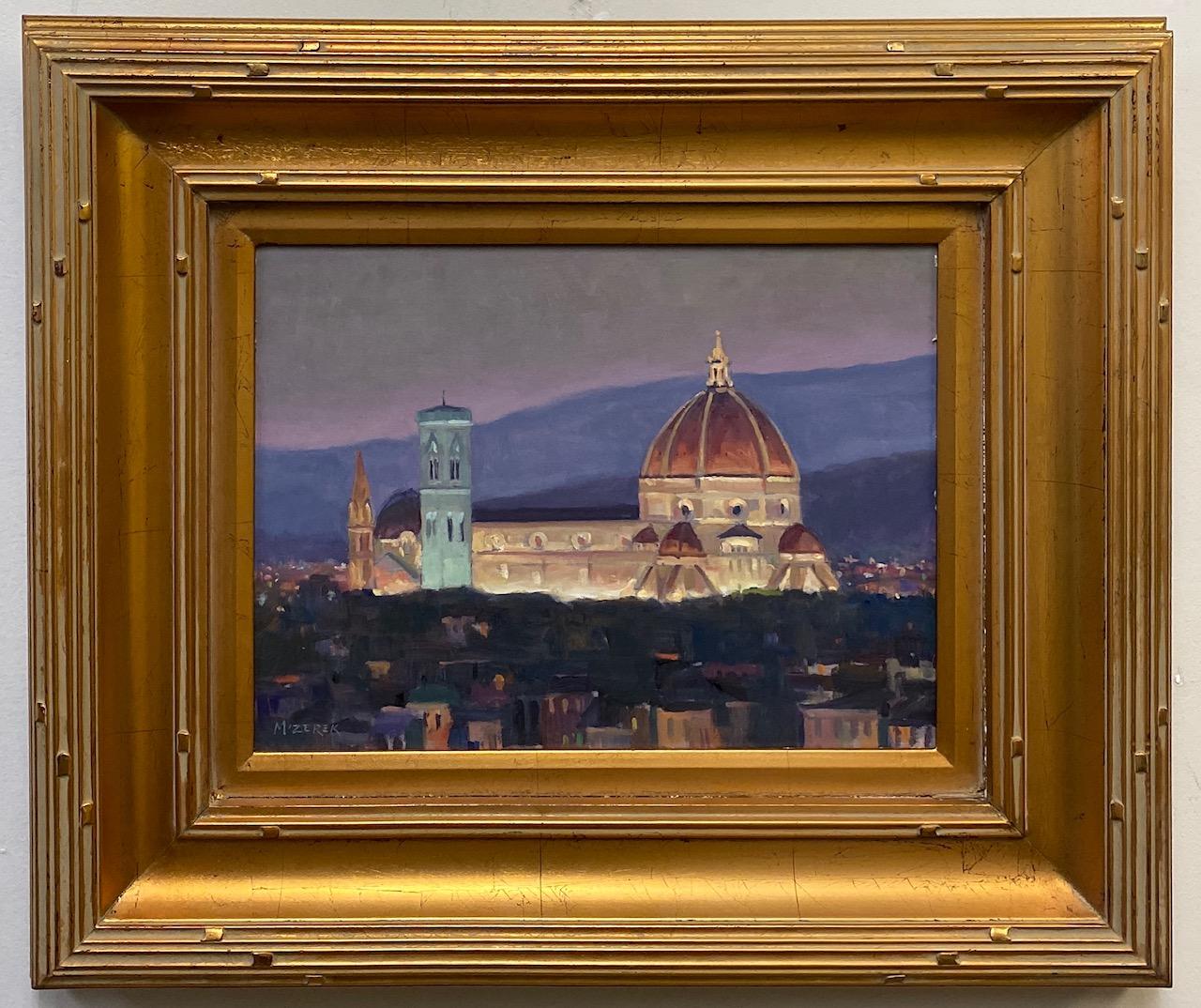 Leonard Mizerek Landscape Painting - Nightfall in Florence, original Italian landscape