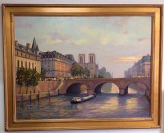 Paris at Sunset, original 38x50 French impressionist landscape