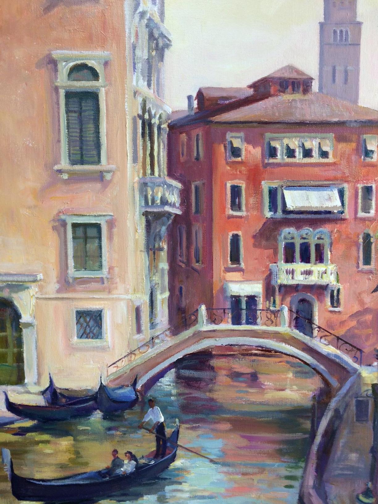 Passage Through Venice, Italy, original 48x36 impressionist landscape - Impressionist Painting by Leonard Mizerek