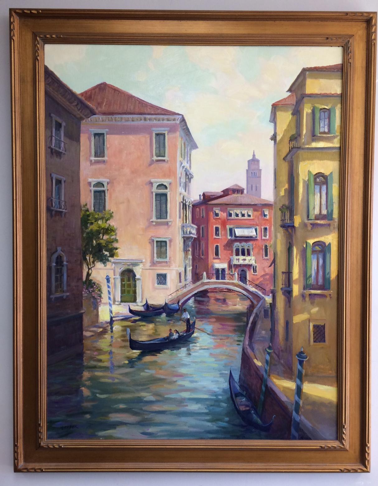 Leonard Mizerek Landscape Painting - Passage Through Venice, Italy, original 48x36 impressionist landscape