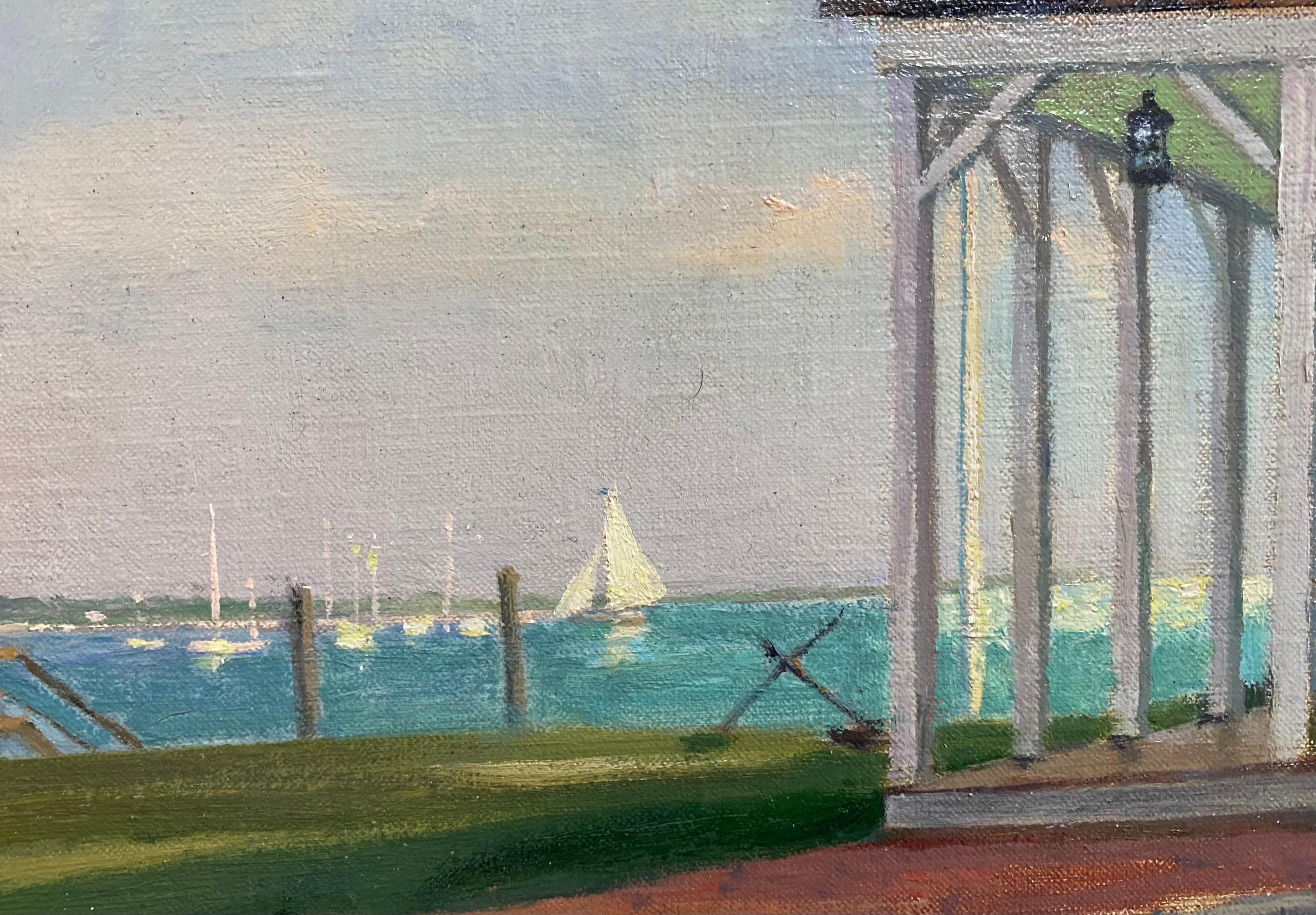 Porch View, Great Harbor Yacht Club, original realist marine landscape For Sale 1