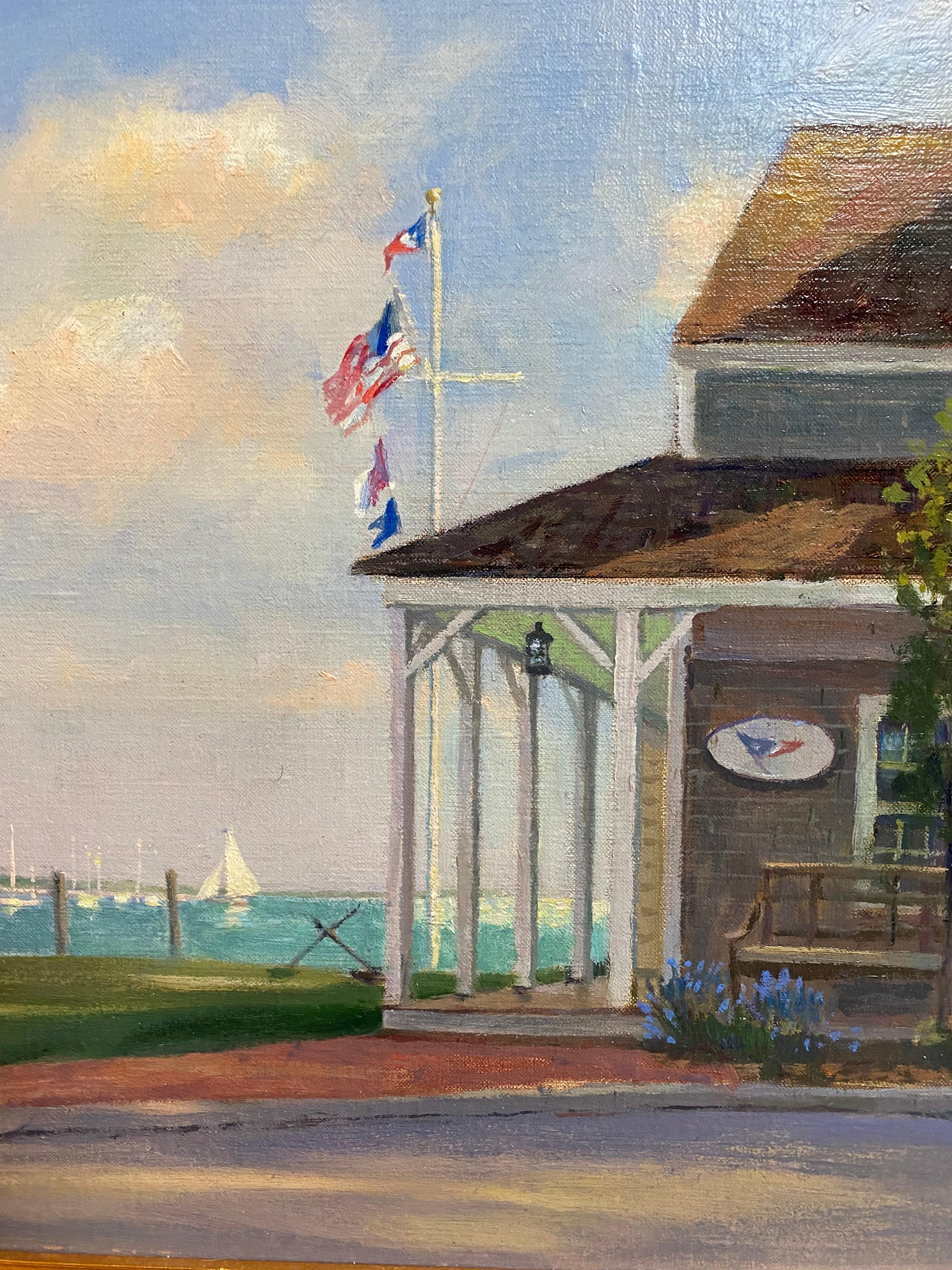 Porch View, Great Harbor Yacht Club, original realist marine landscape For Sale 3