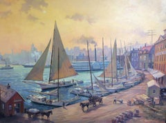 Pratt Street, Baltimore Harbor c 1900, original 36x48 marine landscape