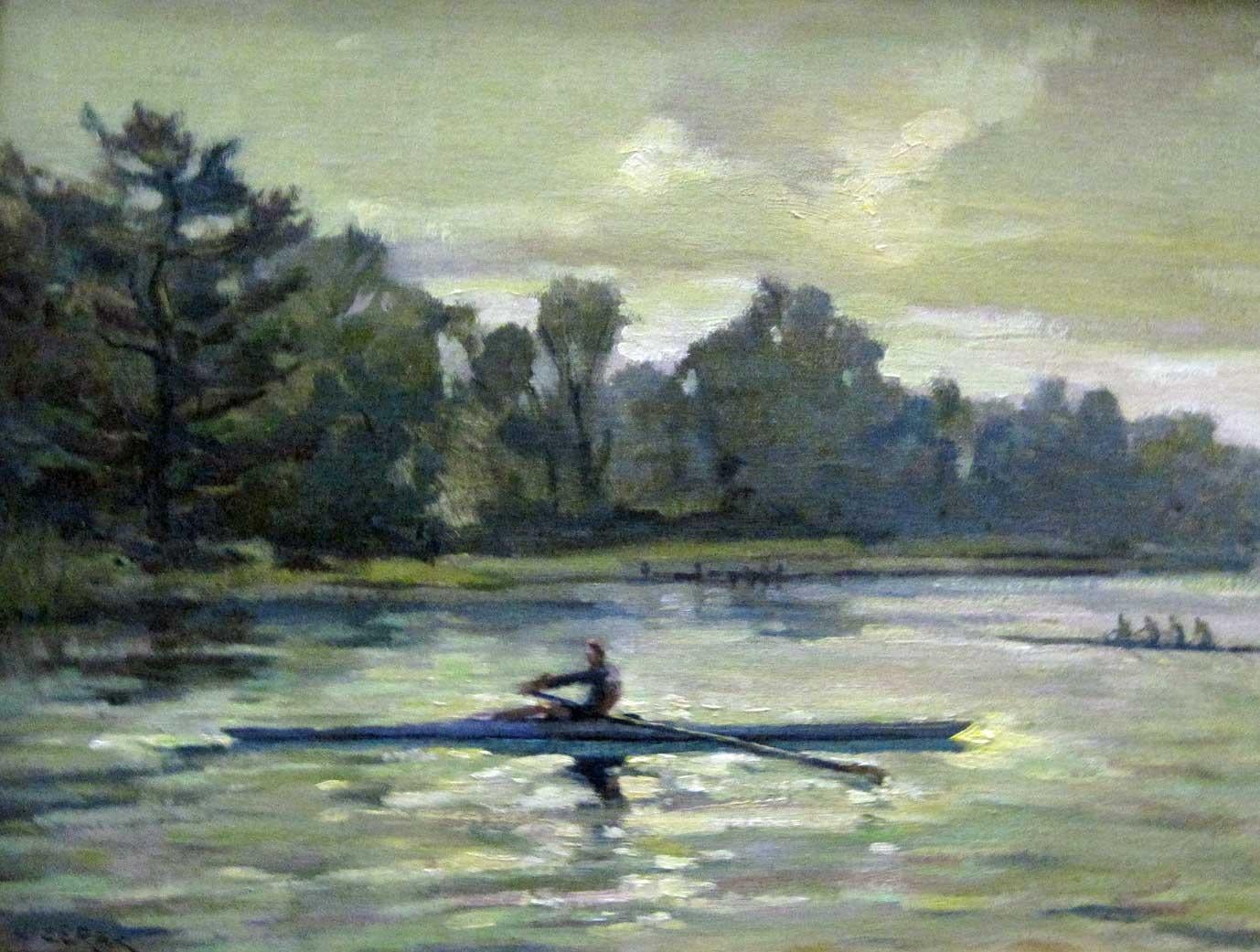 Leonard Mizerek Landscape Painting - Rowing at Dawn