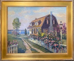 Cottage de bord de mer, paysage marin impressionniste original de Martha's Vineyard de 24 x 30 cm