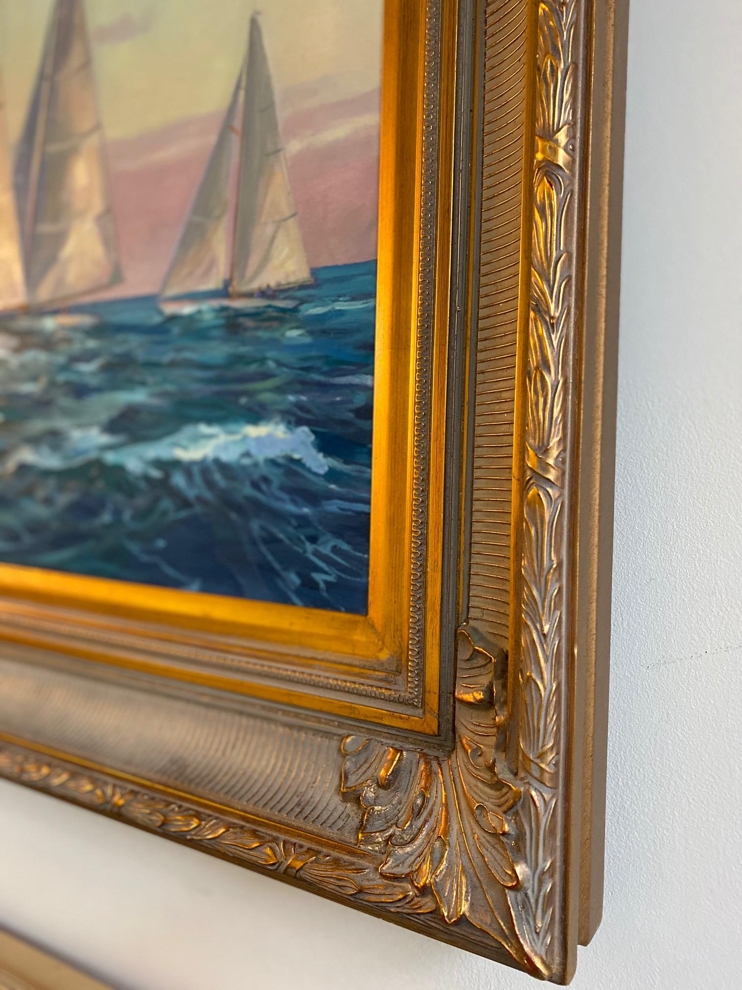 Setting the Pace, original 24x36 impressionist marine landscape - Impressionist Painting by Leonard Mizerek
